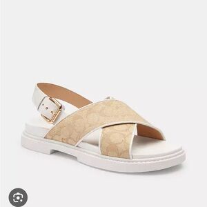 Coach Women's Sandals in Signature Jacquard, Cream and White